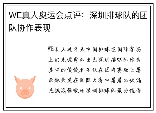 WE真人奥运会点评：深圳排球队的团队协作表现