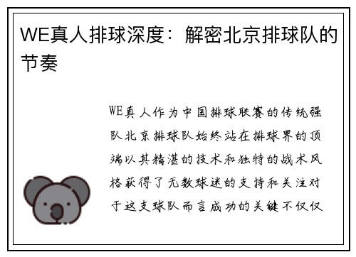 WE真人排球深度：解密北京排球队的节奏