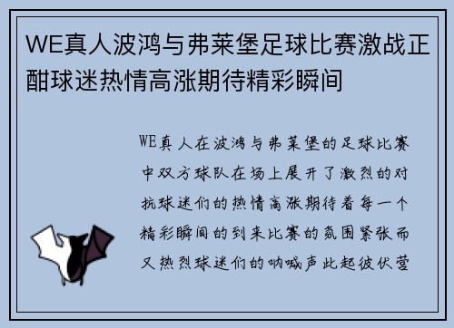 WE真人波鸿与弗莱堡足球比赛激战正酣球迷热情高涨期待精彩瞬间