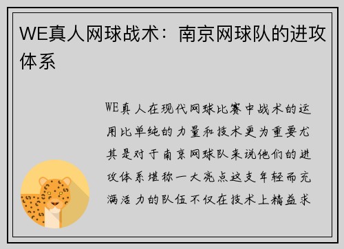 WE真人网球战术：南京网球队的进攻体系
